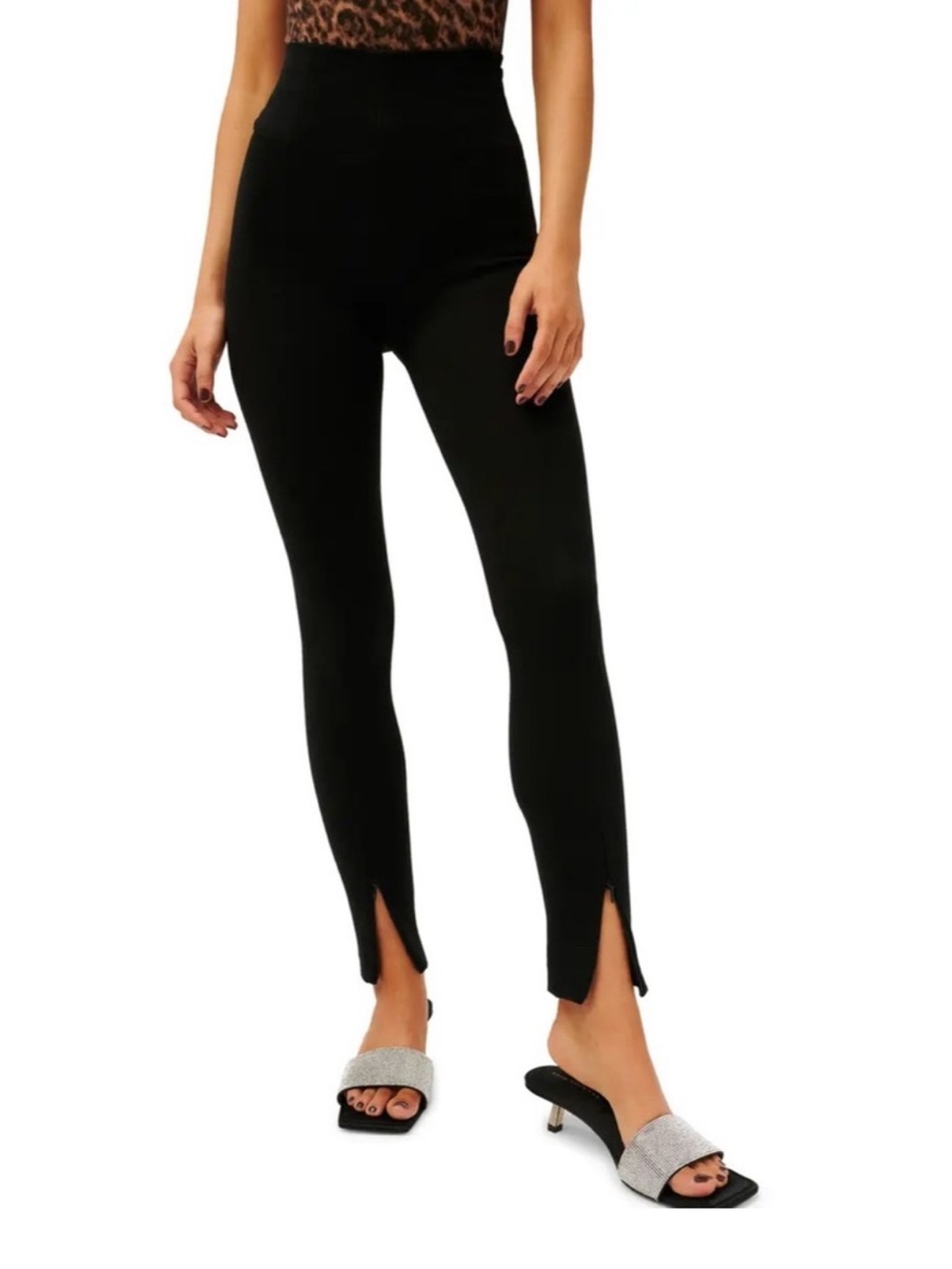 Good American Black Boss Split-Hem Skinny Pants